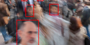 Facial recognition, People on the street with blurred faces