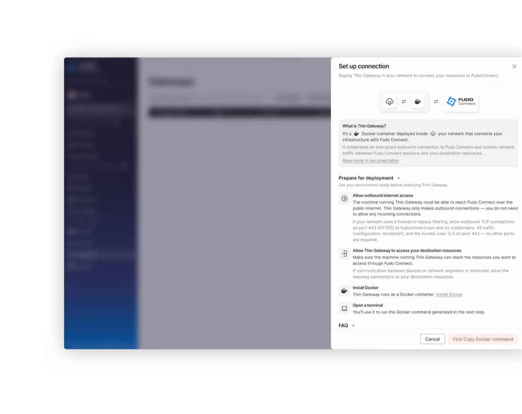 Fudo Connect gateway setup – deploy Thin Gateway with a single Docker command